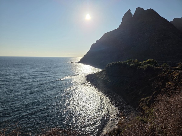 View of Playa de los Troches and the rugged headland near Punta del Hidalgo at the start of the route.
