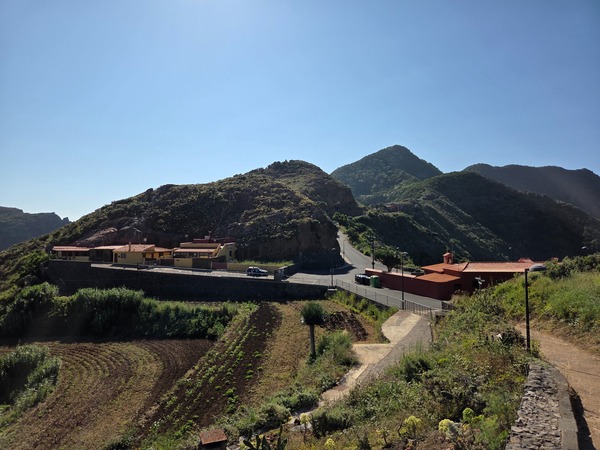 Hamlet of Chinamada with traditional cave houses and its small chapel perched above the ravines.