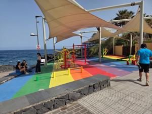 Rainbow-colored outdoor gym