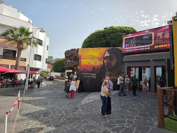 Town streets with cafes and posters