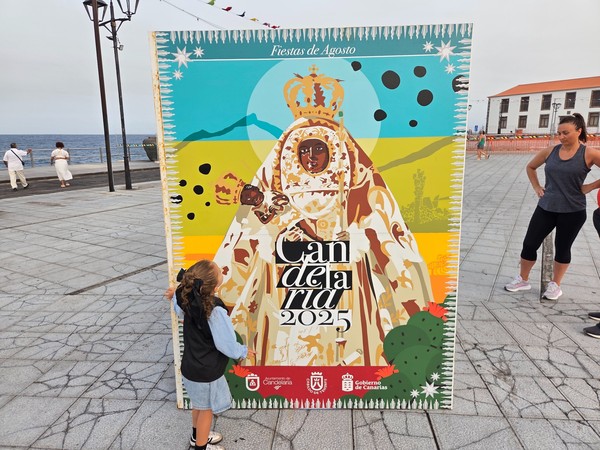 Festival poster for the Candelaria fiestas 2025 featuring a stylized image of the Virgin.