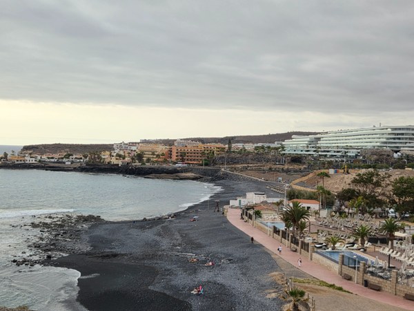 Panoramic view of the Costa Adeje coastline and beach bays seen from Mirador de Las Palomas.