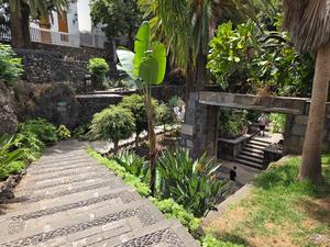 Stone staircase and garden path near Puerta de Tierra, Garachico's historic gate.
