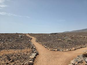 Walking trail in volcanic landscape
