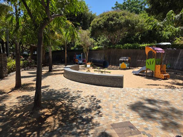 Children's playground with slides and colorful structures