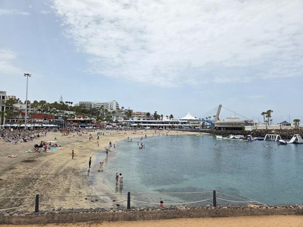 Golden sand and calm bay of Playa de la Pinta in Tenerife