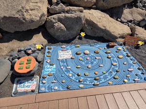 Decorative stones and aloe vera on a mat