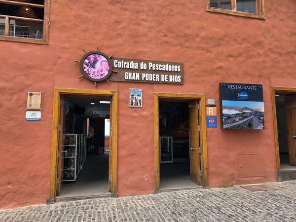 Entrance to the Cofradía de Pescadores building and seafood restaurant in Puerto de la Cruz.