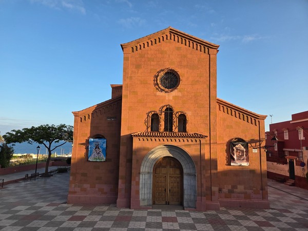 Parish church of San Mateo Apóstol in Punta del Hidalgo at sunset.