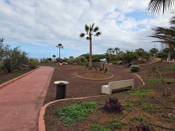 Pathway through Parque Canino de Guadamojete under the sunshine.