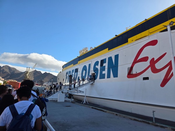 Passengers boarding a Fred. Olsen Express ferry at the port of Santa Cruz de Tenerife.
