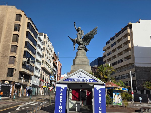Pegasus statue rising over Plaza Weyler in the center of Santa Cruz de Tenerife.