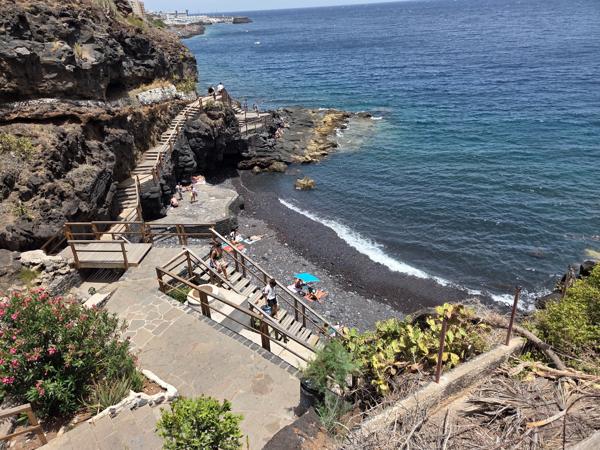 Wide view of the beach platforms and pools